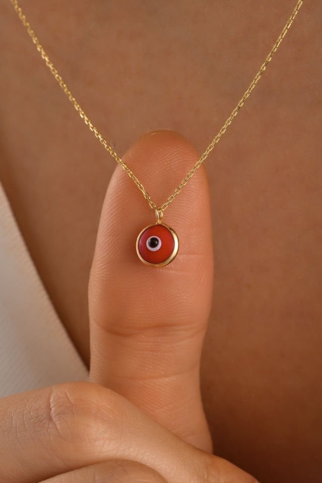 14 Ayar Mini Kırmızı Göz Altın Kolye
