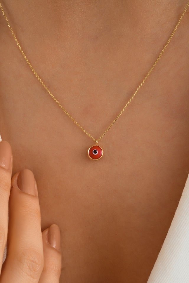 14 Ayar Mini Kırmızı Göz Altın Kolye