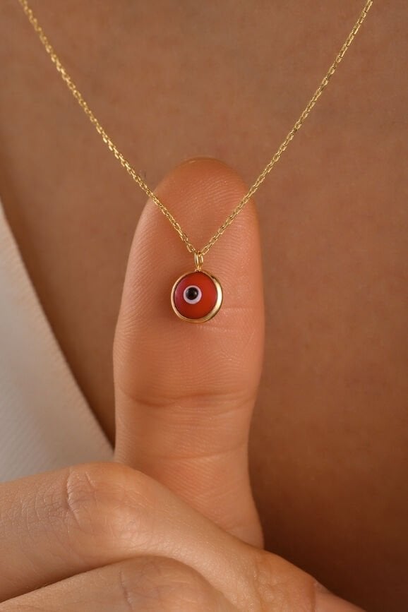 14 Ayar Mini Kırmızı Göz Altın Kolye