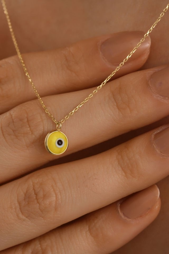 14 Ayar Mini Sarı Göz Altın Kolye