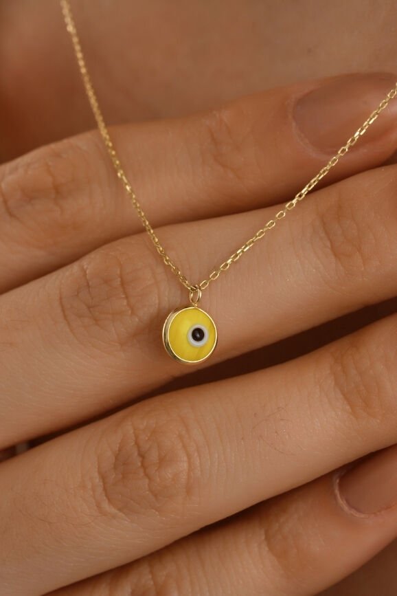14 Ayar Mini Sarı Göz Altın Kolye