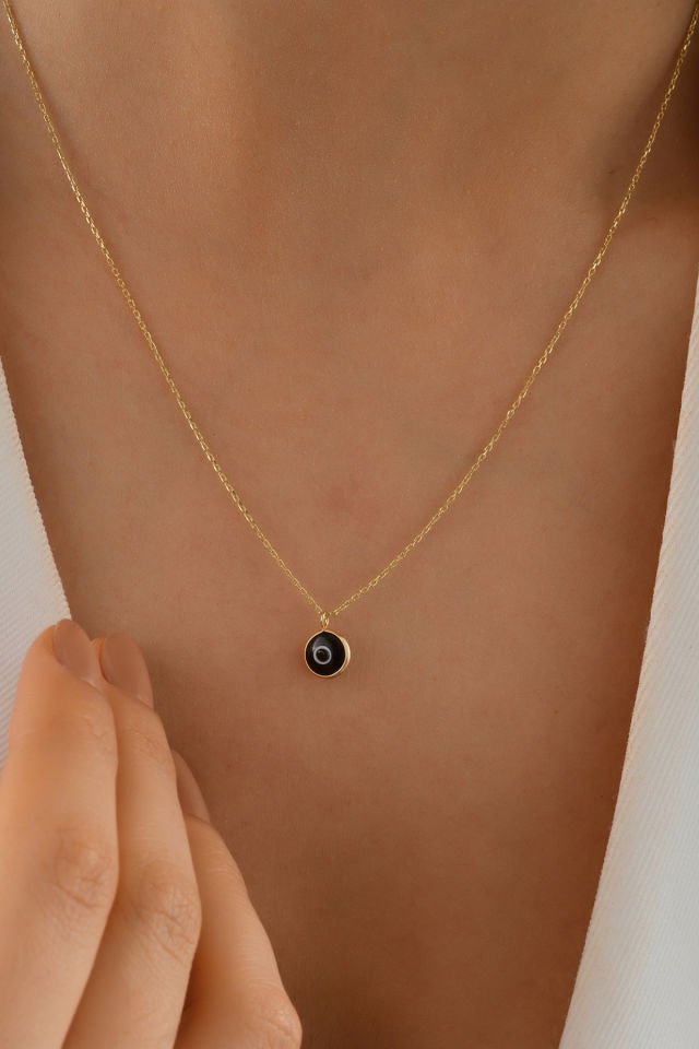 14 Ayar Mini Siyah Göz Altın Kolye