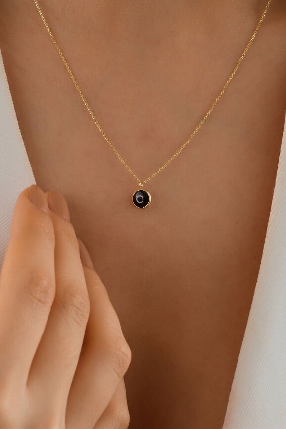 14 Ayar Mini Siyah Göz Altın Kolye