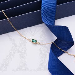 Mini Baget Zümrüt Renk Taşlı 14 Ayar Altın Bileklik GMSB863