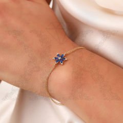 Çiçek Safir Renk Taşlı 14 Ayar Altın Bileklik GMSB858