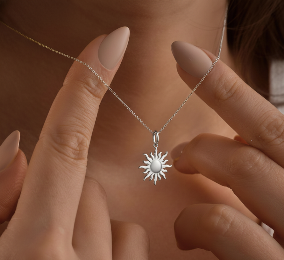 925 Ayar Gümüş Güneş Kolye 14K Altın Kaplama