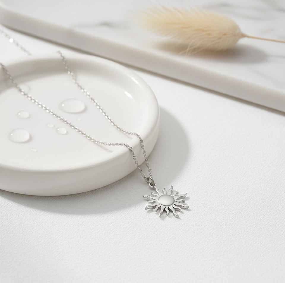 925 Ayar Gümüş Güneş Kolye 14K Altın Kaplama