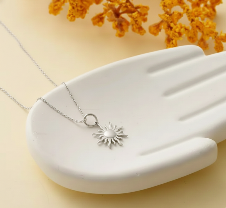 925 Ayar Gümüş Güneş Kolye 14K Altın Kaplama