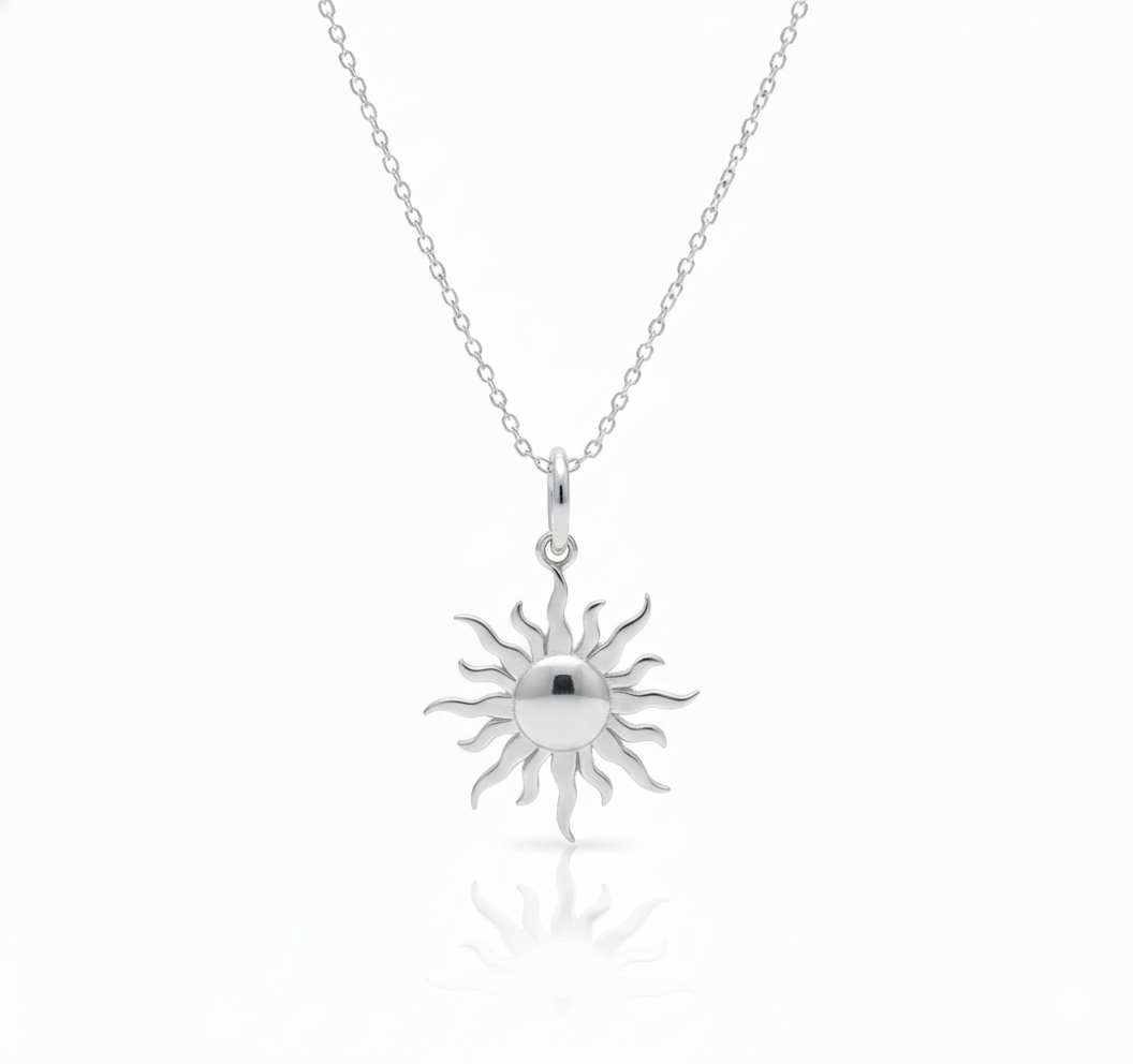 925 Ayar Gümüş Güneş Kolye 14K Altın Kaplama