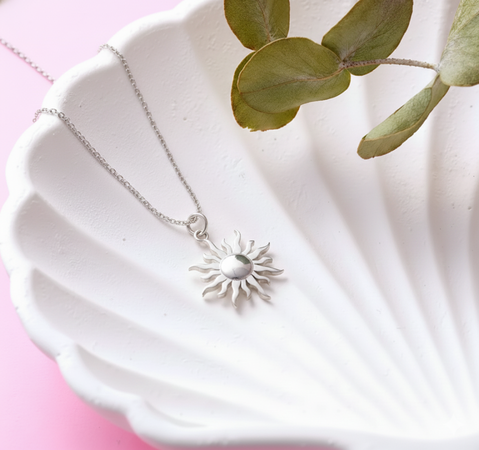 925 Ayar Gümüş Güneş Kolye 14K Altın Kaplama