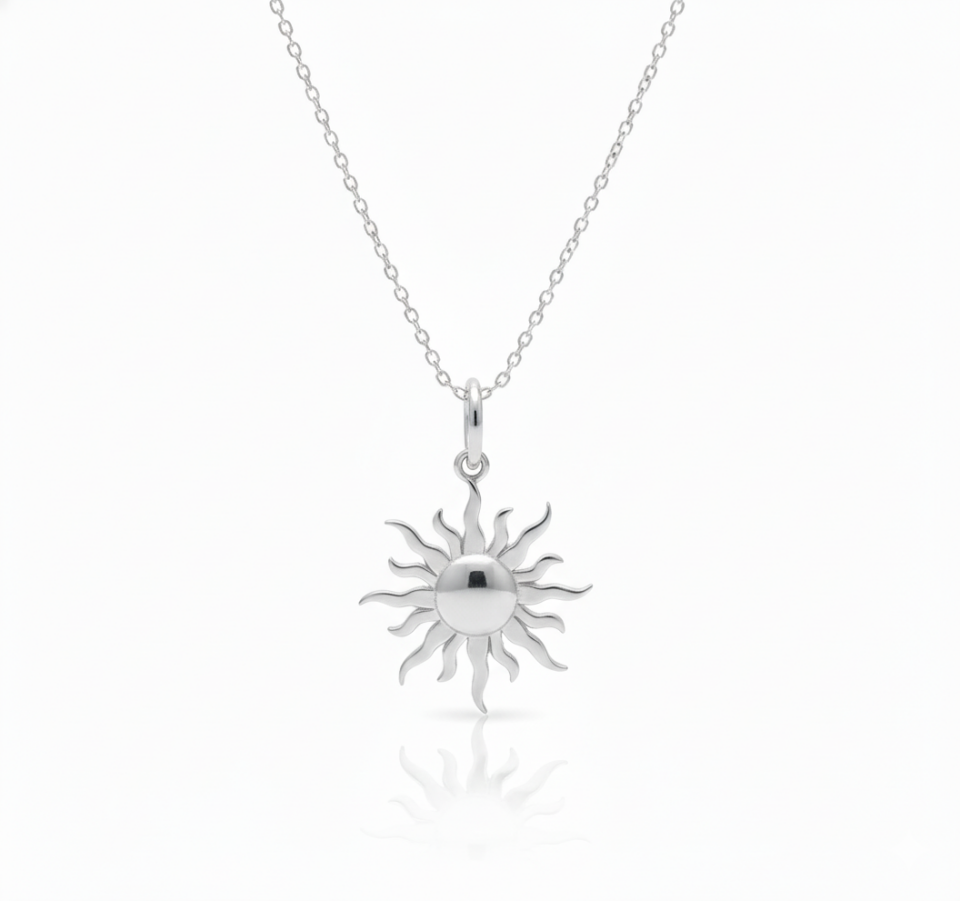 925 Ayar Gümüş Güneş Kolye 14K Altın Kaplama