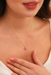 Mini Oval Yakut Renk Taşlı 14 Ayar Altın Kolye Ucu T9-KLU