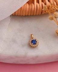 Mini Oval Safir Renk Taşlı 14 Ayar  Altın Kolye Ucu T9-KLU
