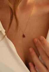 Damla Yakut Renk Taşlı 14 Ayar Altın Kolye Ucu GMSN694